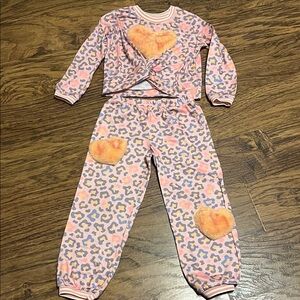 Truly Me, girls (6) Kids Pink Leopard Pajama Set, top & button pants, great cond